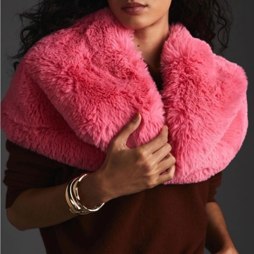 Anthropologie Pink Faux Fur Wrap